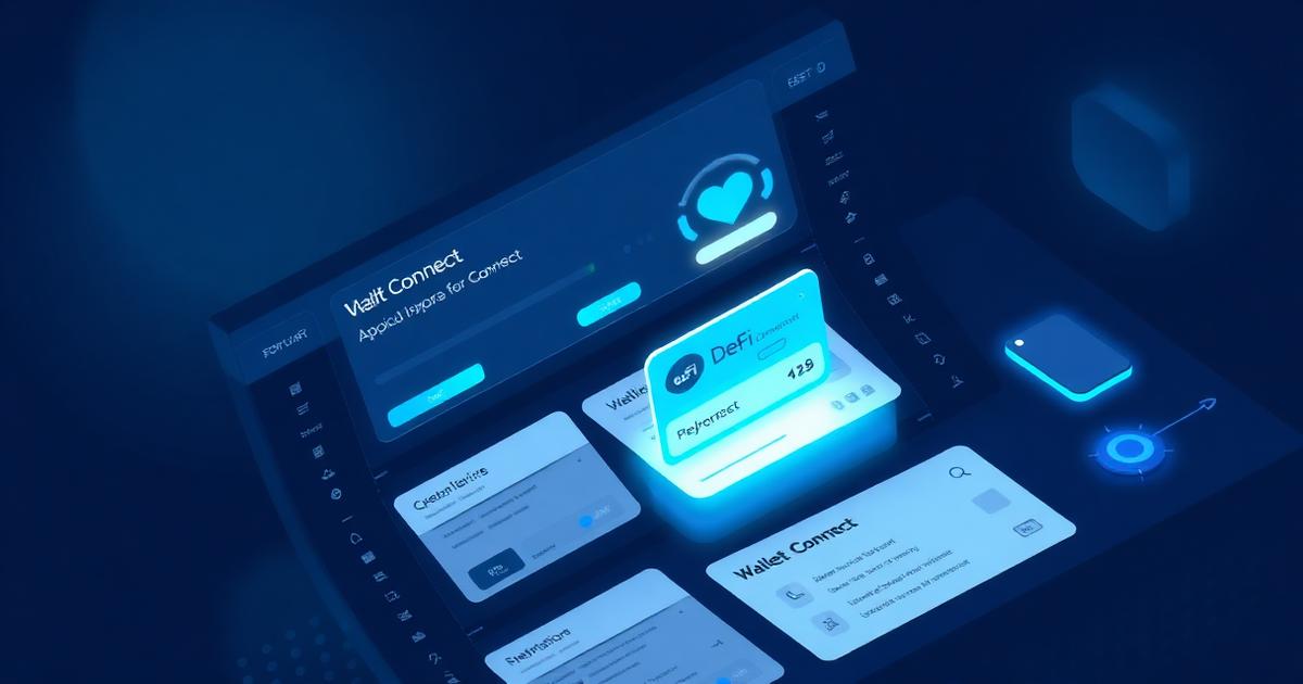 Illustration of a first Instadapp session: a wallet connecting to a dark DeFi dashboard